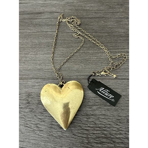 Lovely Gold Tone Puffy Scroll Heart Necklace By Allure. Measures 26” - Picture 3 of 3